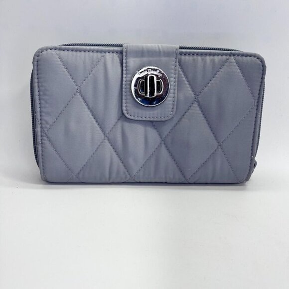 Vera Bradley Women's Performance Nylon Turnlock Wallet  in Gray RFID Protection - Picture 1 of 10